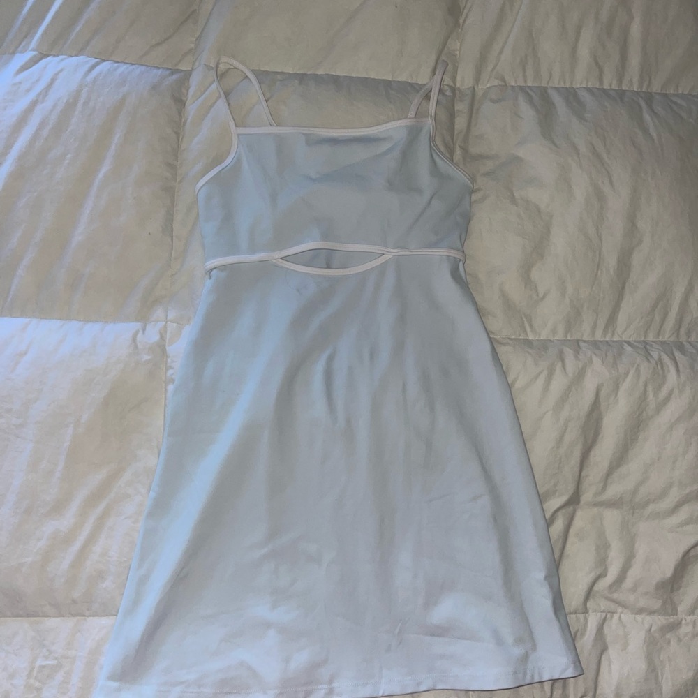 White Baby Blue Sleeveless Mini Dress